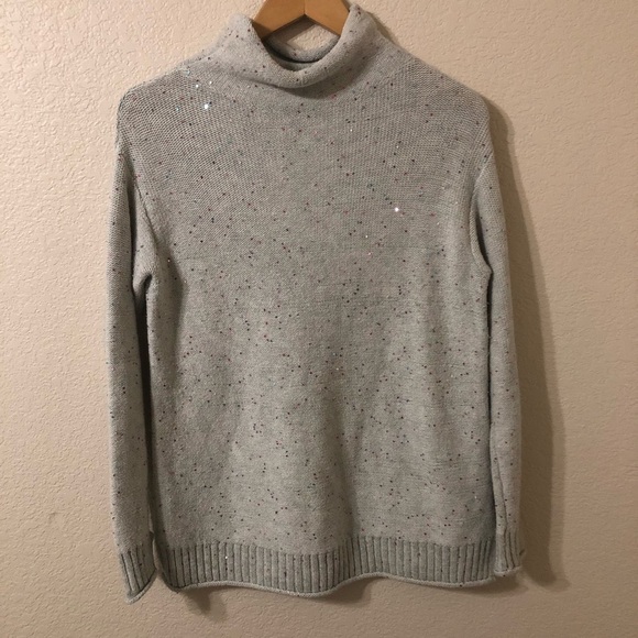 Nic & Zoe Mockneck Sequin Light Gray NYE Sparkle Sweater - Size Small - Picture 1 of 6